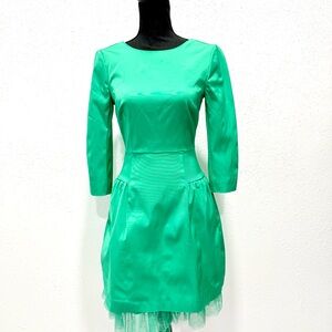 J. Crew 50 60s satin Green bubble skirt 3/4‎ Sleeve Dress 2